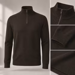 Half Zip Tröja Herr Olle – Stickad Bomullsmix | Mörkbrun