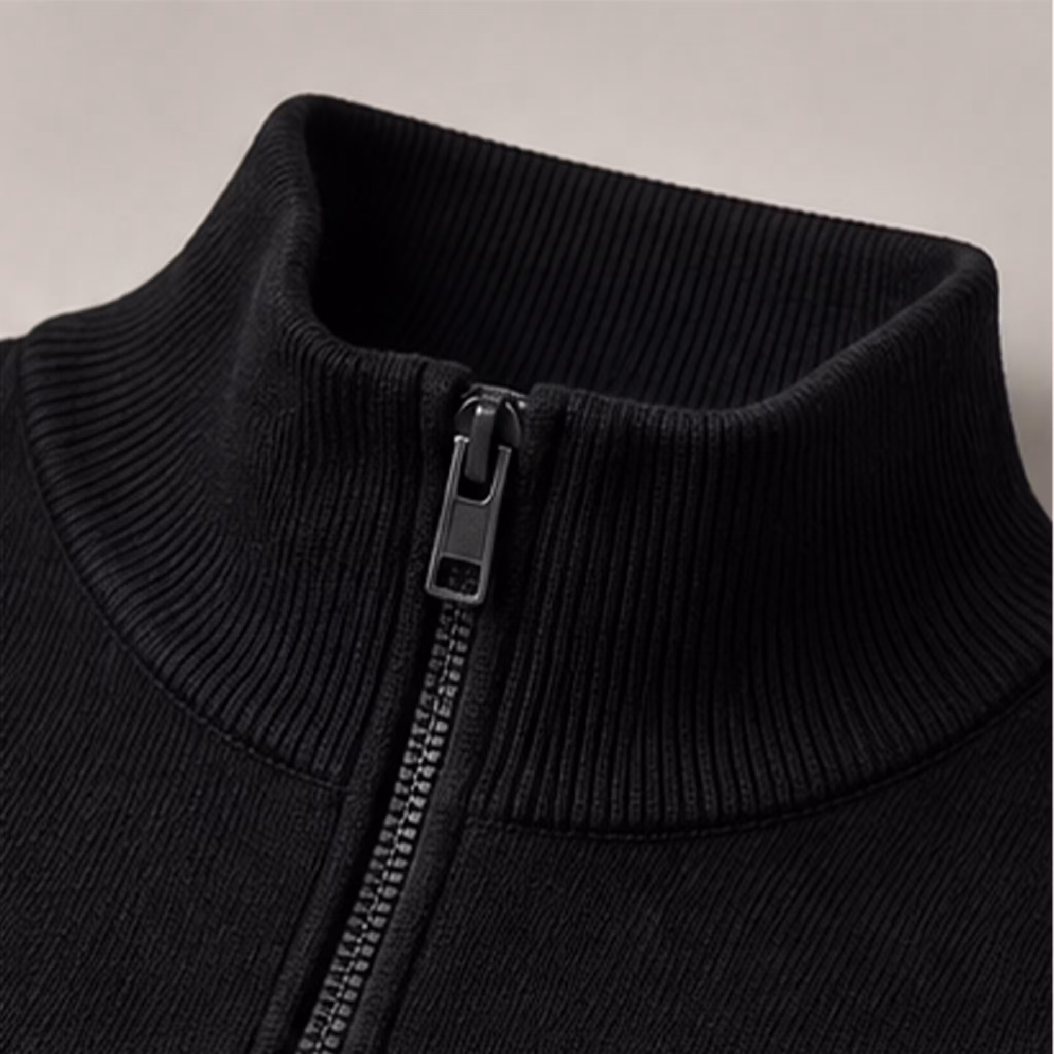 Half Zip Tröja Herr  – Stickad Bomullsmix | Svart