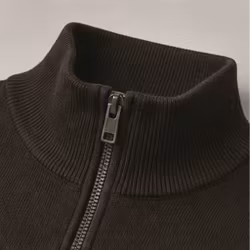 Half Zip Tröja Herr  – Stickad Bomullsmix | Mörkbrun