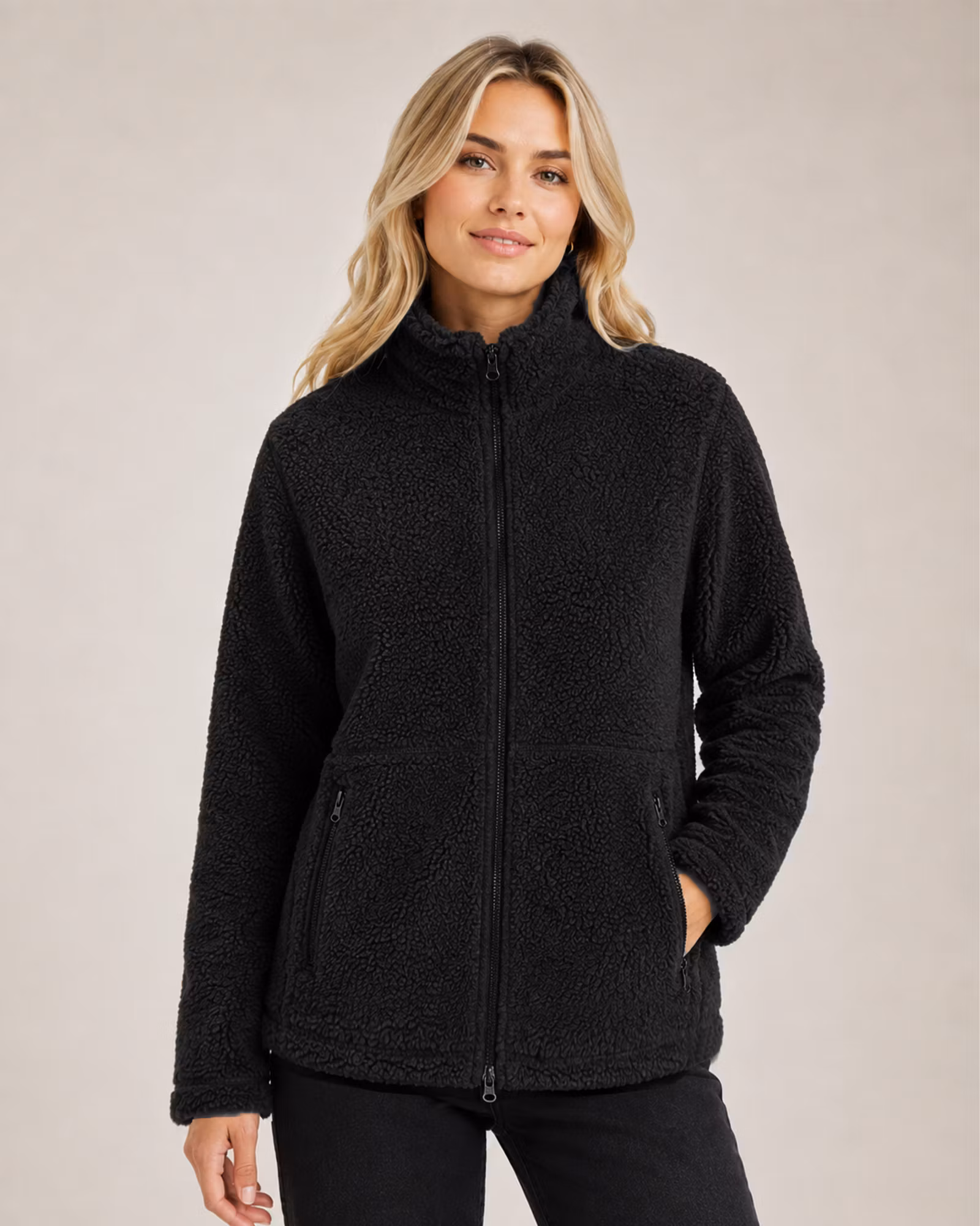 Pilejacka Unisex Loose Fit – Hög Krage & 2-vägsdragkedja | Svart