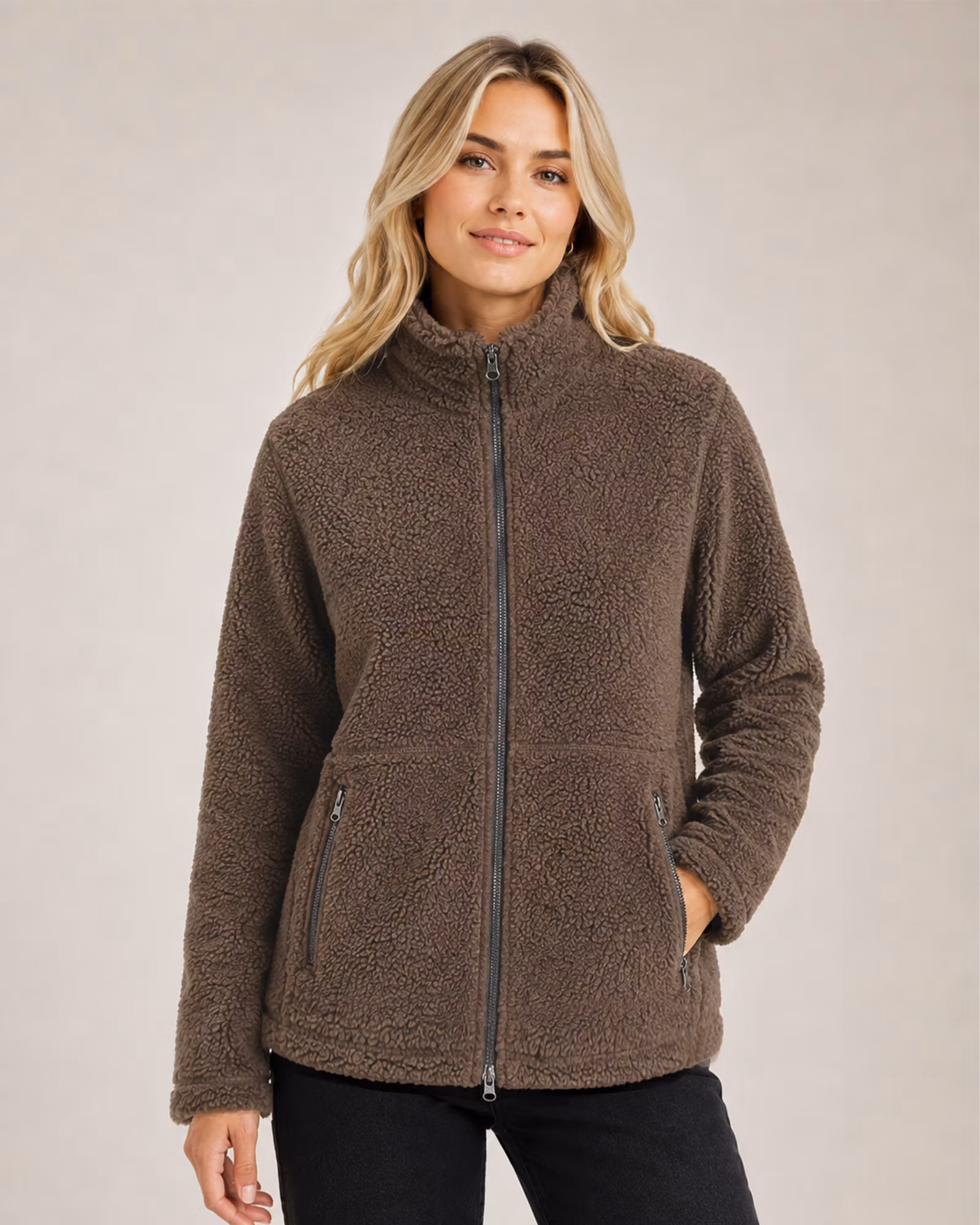 Pilejacka Unisex Loose Fit – Hög Krage & 2-vägsdragkedja | Brun