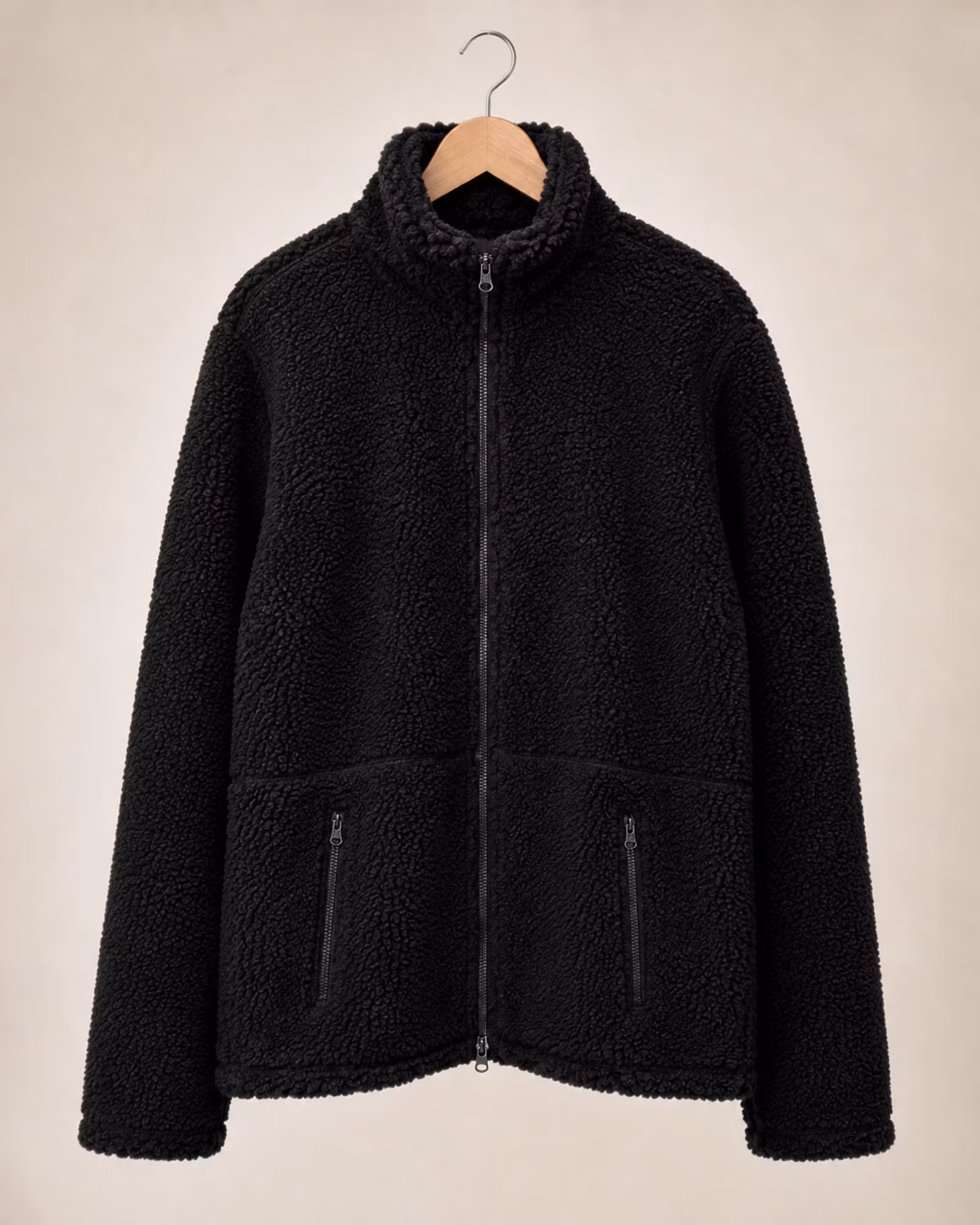 Pilejacka Unisex Loose Fit – Hög Krage & 2-vägsdragkedja | Svart