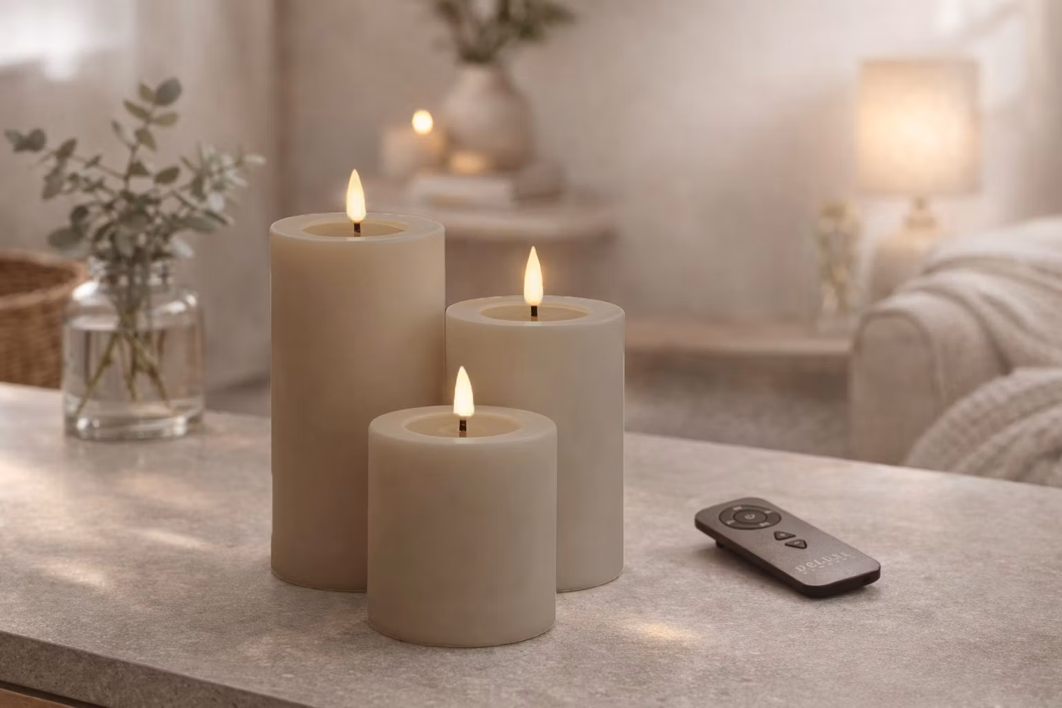 Inomhus Deluxe LED-Blockljus Paket Ø7,5 SAND Set av 3