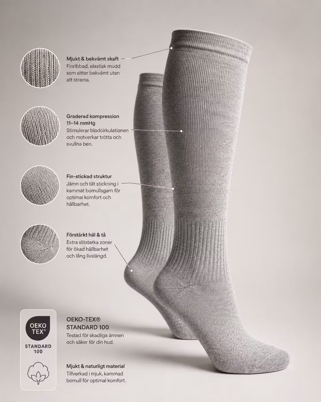 Stödstrumpor 11–14 mmHg Svart – Bomull | OEKO-TEX®