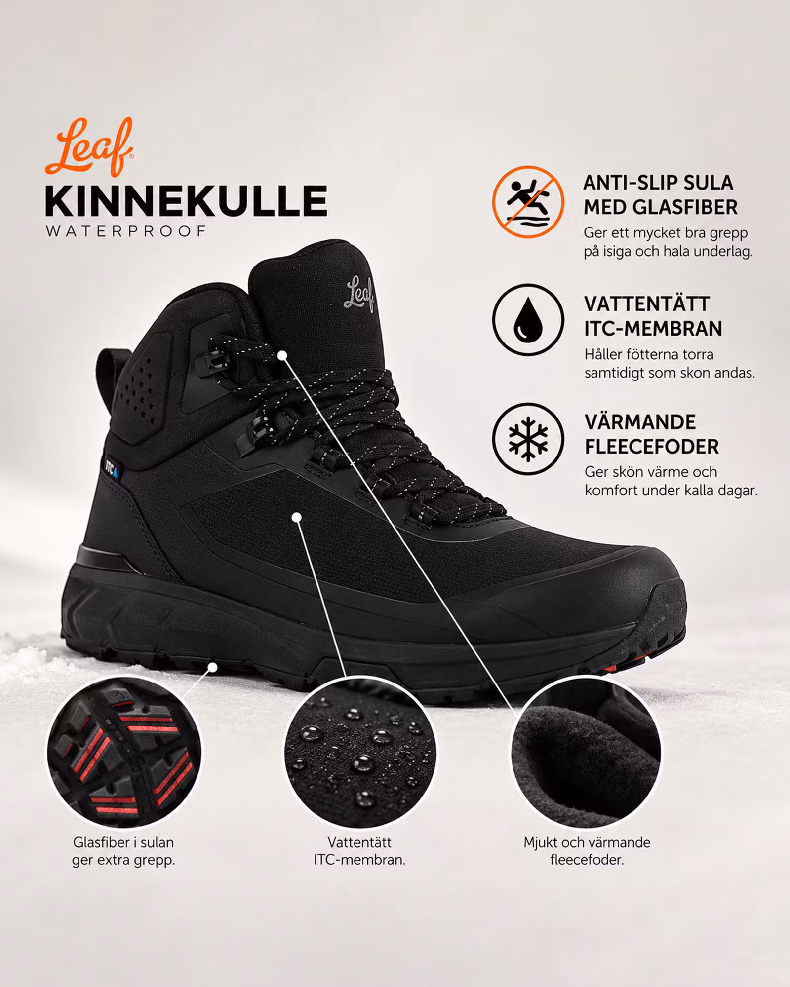 Vinterkänga Kinnekulle – Vattentät & Anti-Slip Glasfiber | Leaf
