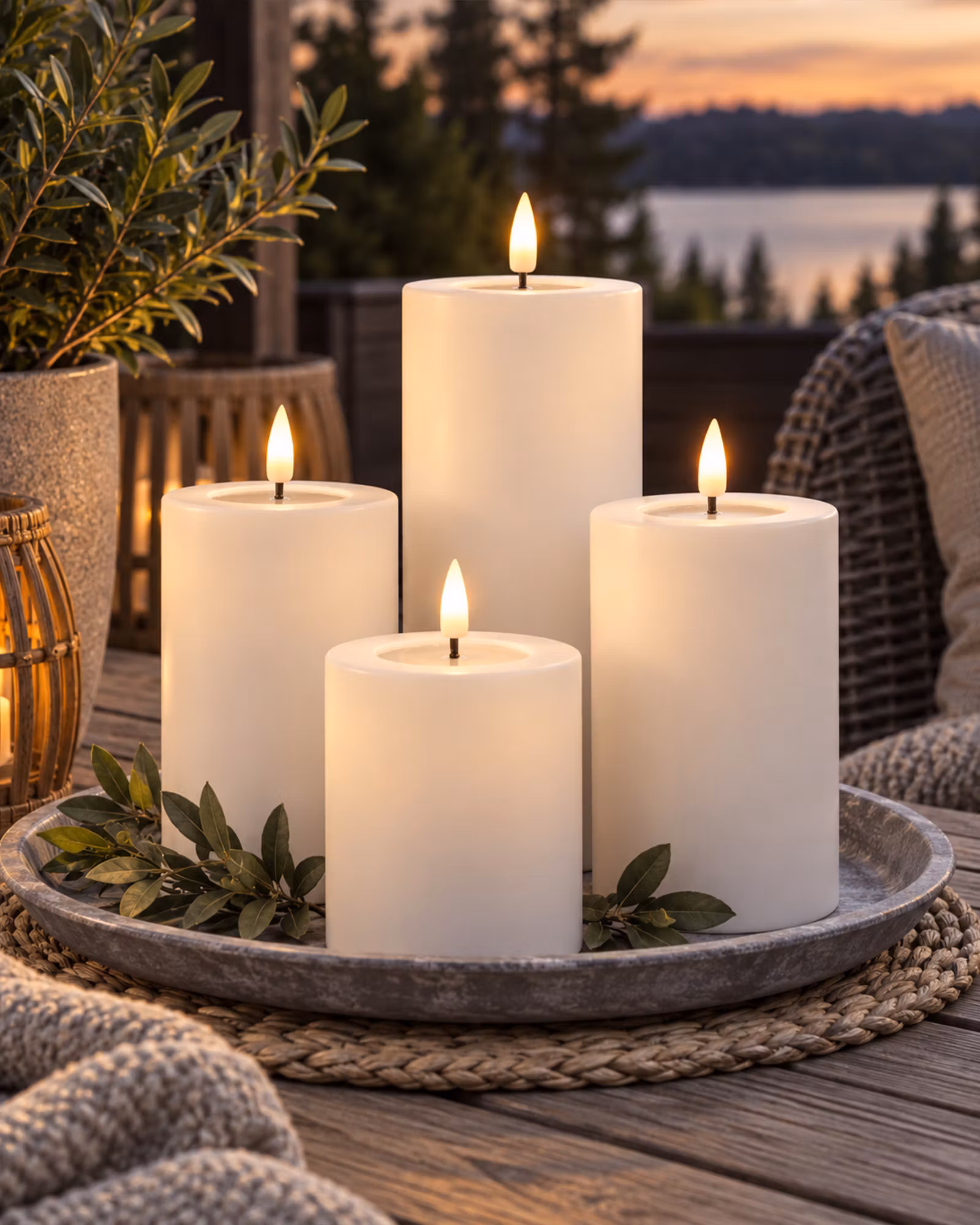 LED Blockljus Utomhus 3-/4-pack Ø 7,5cm Vita – Real Flame IP44 | Deluxe Homeart