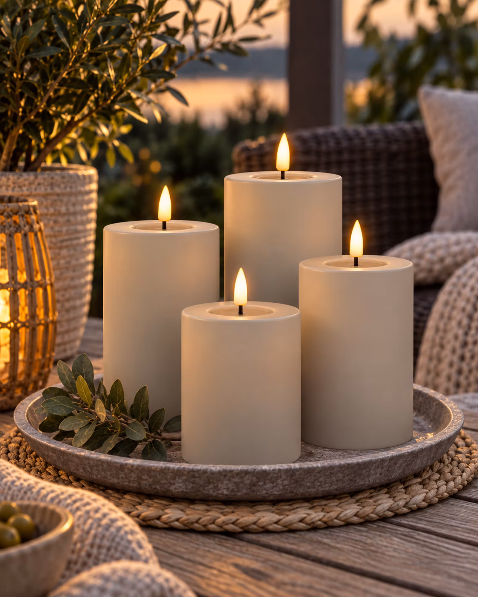 LED Blockljus Utomhus 3-/4-pack Ø 7,5cm Sand – Real Flame IP44 | Deluxe Homeart