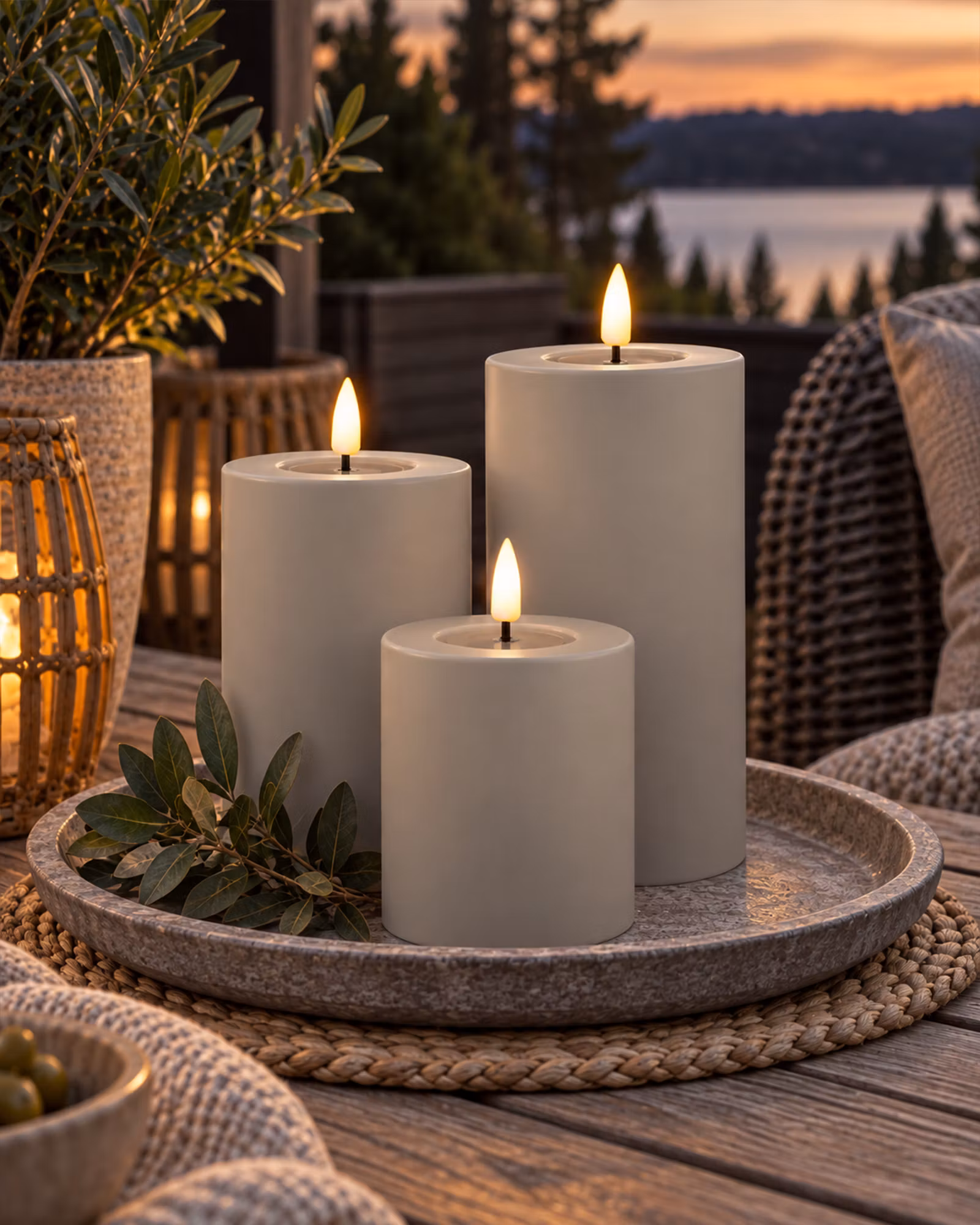LED Blockljus Utomhus 3-/4-pack Ø 7,5cm Sand – Real Flame IP44 | Deluxe Homeart