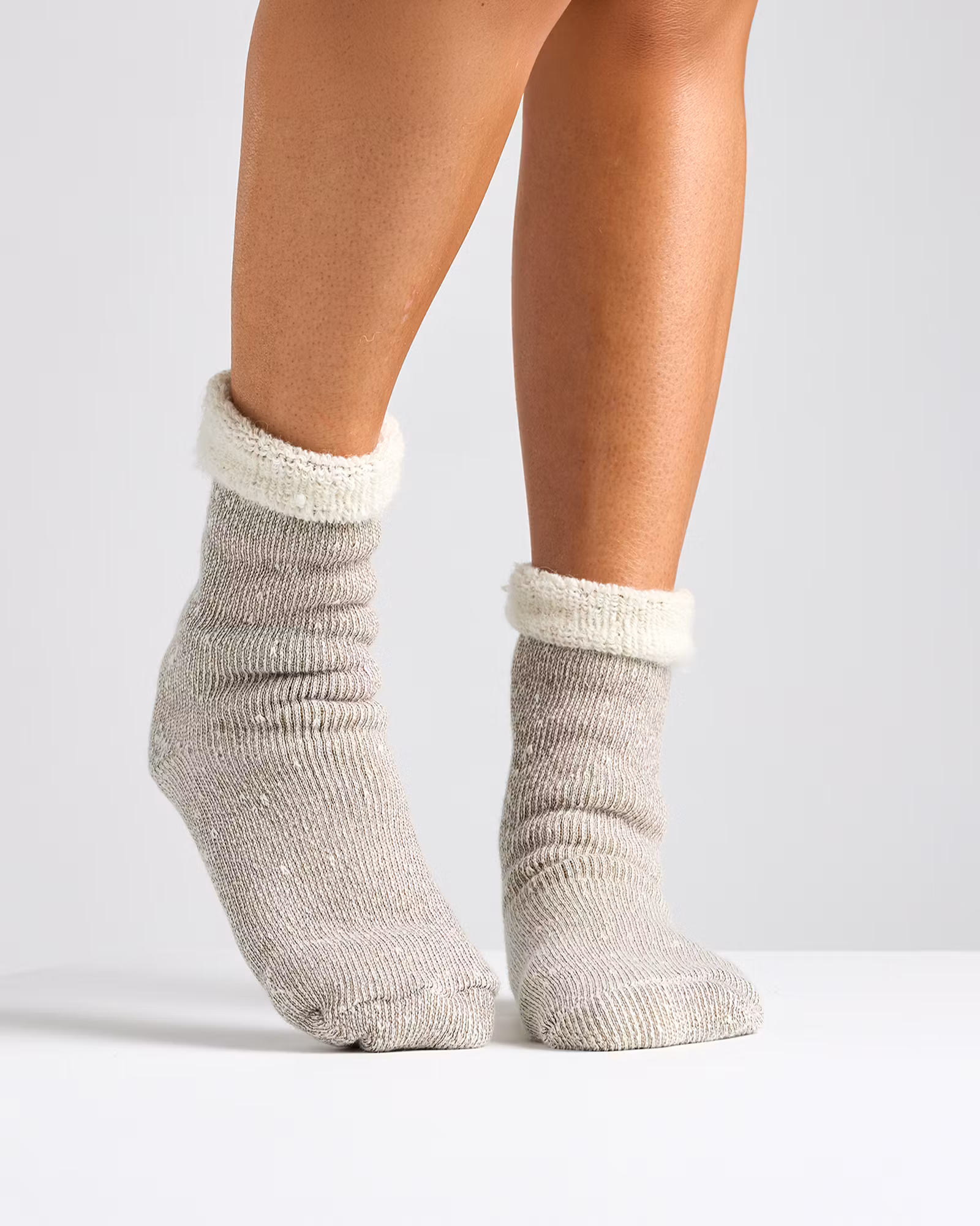 Ullsockor Ullfrotté 2-pack Beige/Vit – Varma & Mjuka