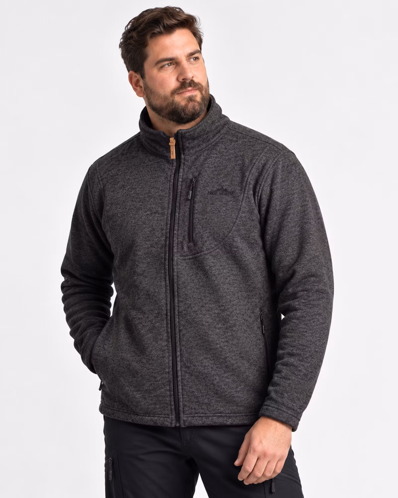 Flatfleece Tröja Herr 3XL–5XL – Melerad Svart | True North