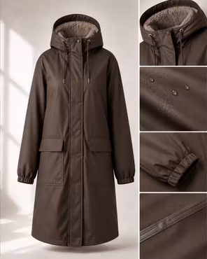 Fodrad Regnkappa Dam – Vattentät PU & Soft Pile | Coffee