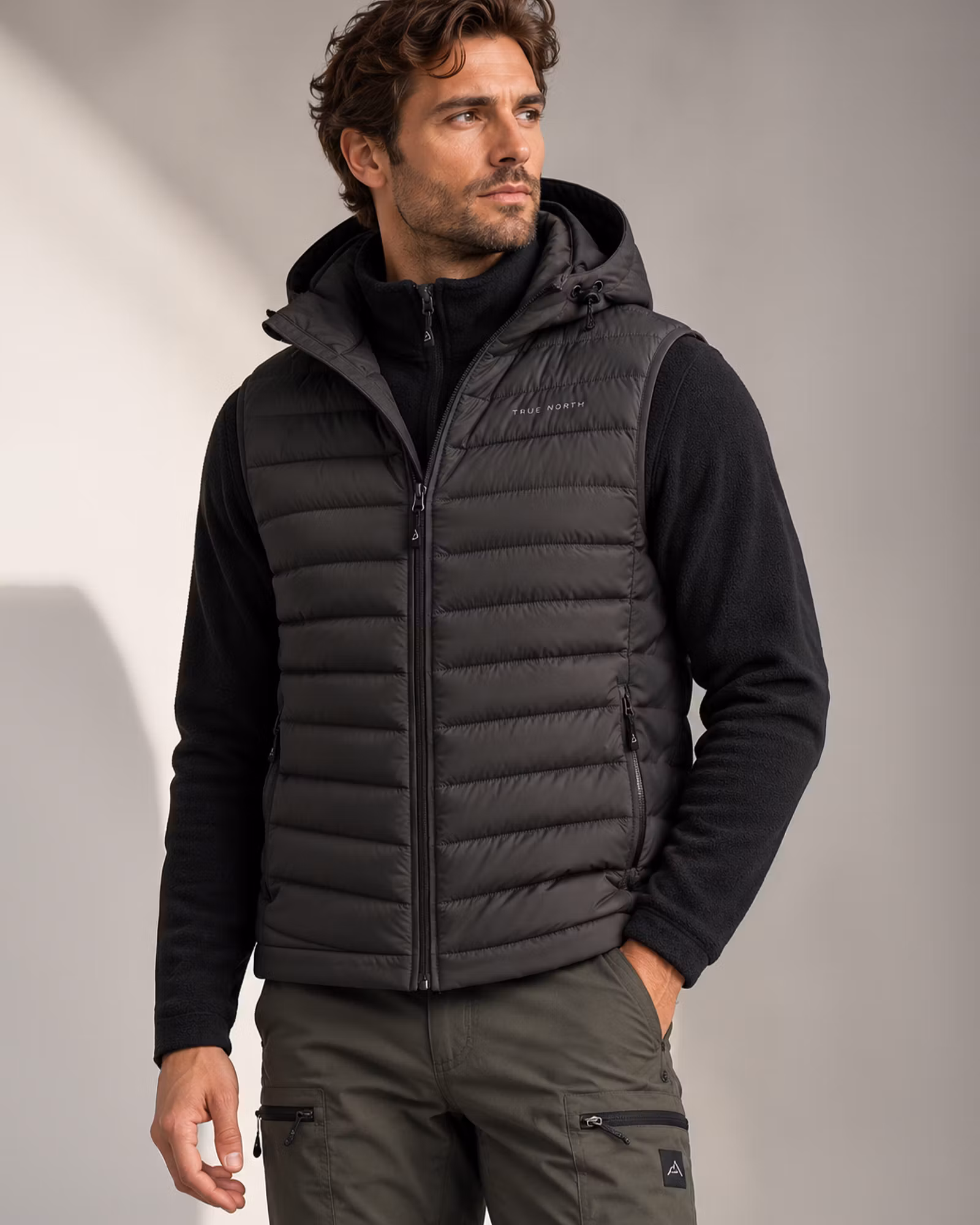 Hybridväst Herr – Softshell & Vadderad True North | Black
