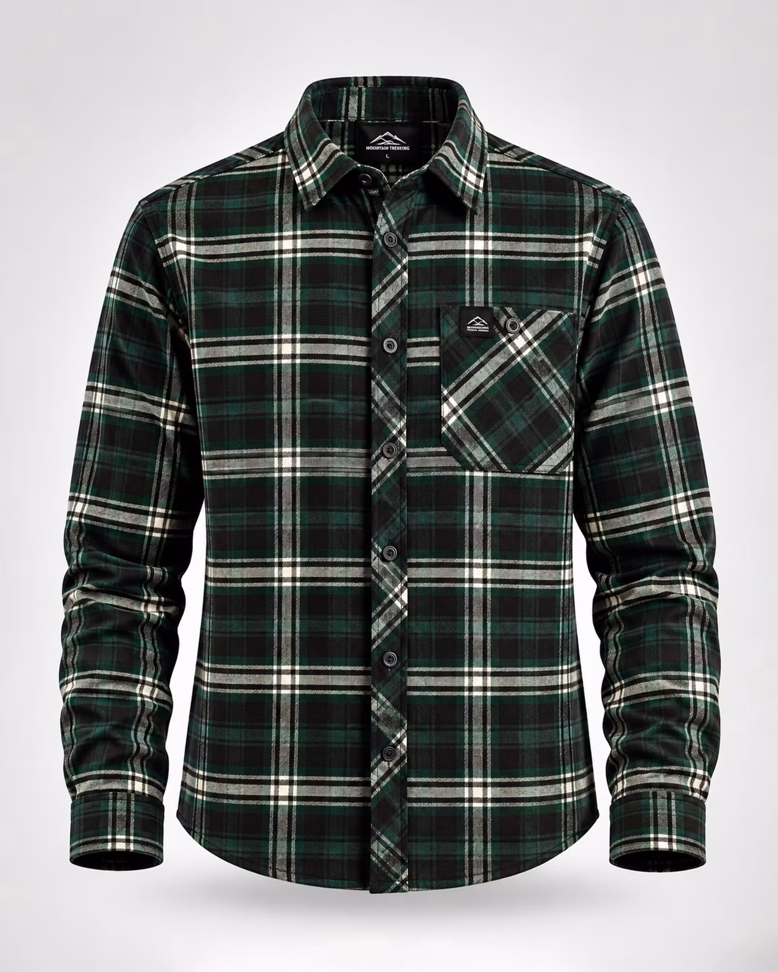 Flanellskjorta Herr Regular Fit – Grön/Svart | Mountain Trekking