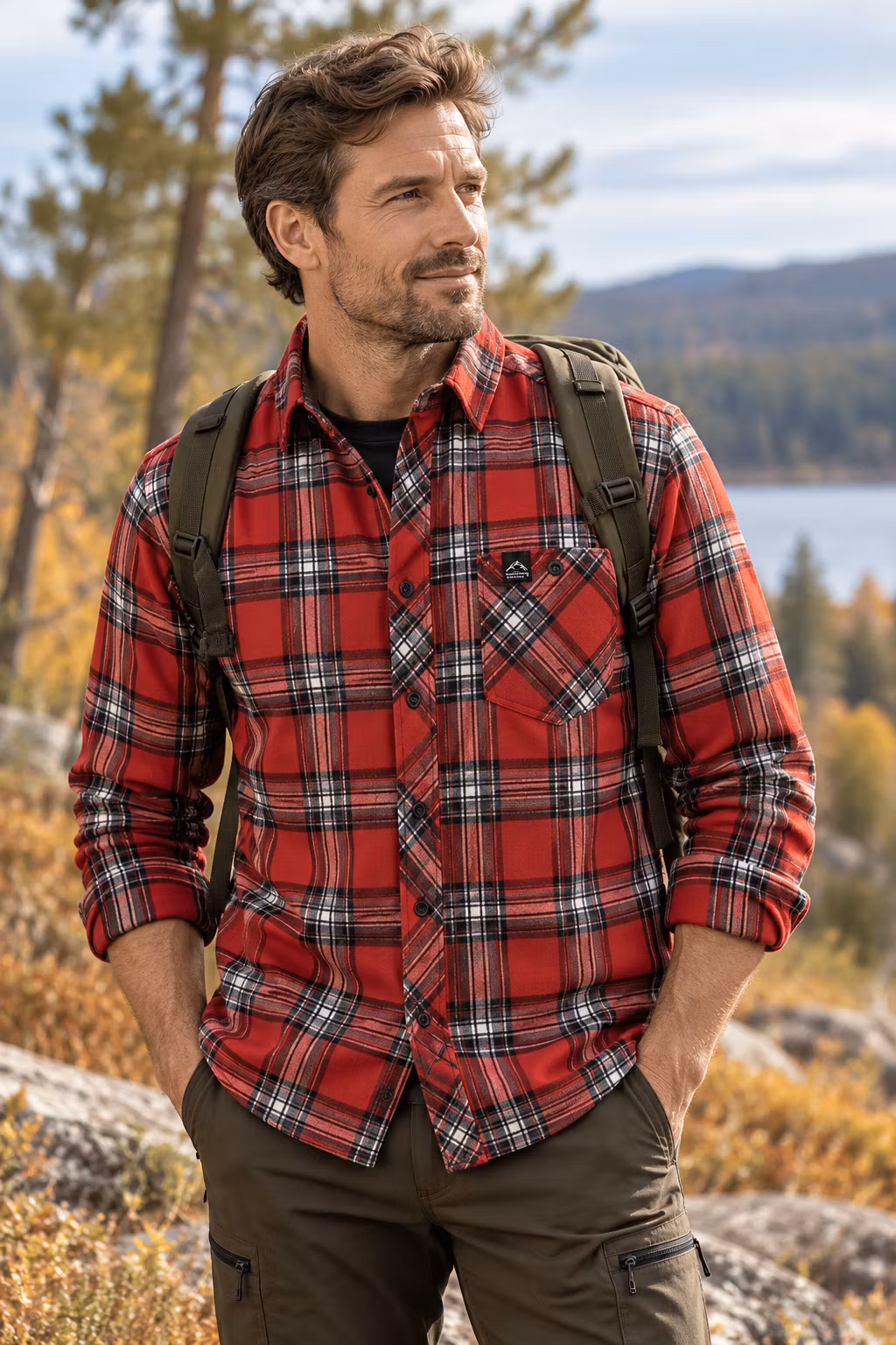 Flanellskjorta Herr Regular Fit – Röd/Svart | Mountain Trekking