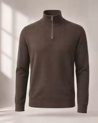 Half Zip Tröja Herr – Stickad Bomull/Viskos | Brun