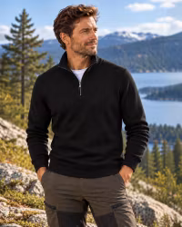 Half Zip Tröja Herr – Stickad Bomull/Viskos | Svart
