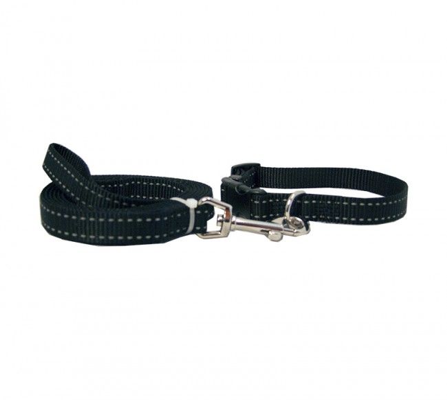 Koppel och halsband, svart med reflex