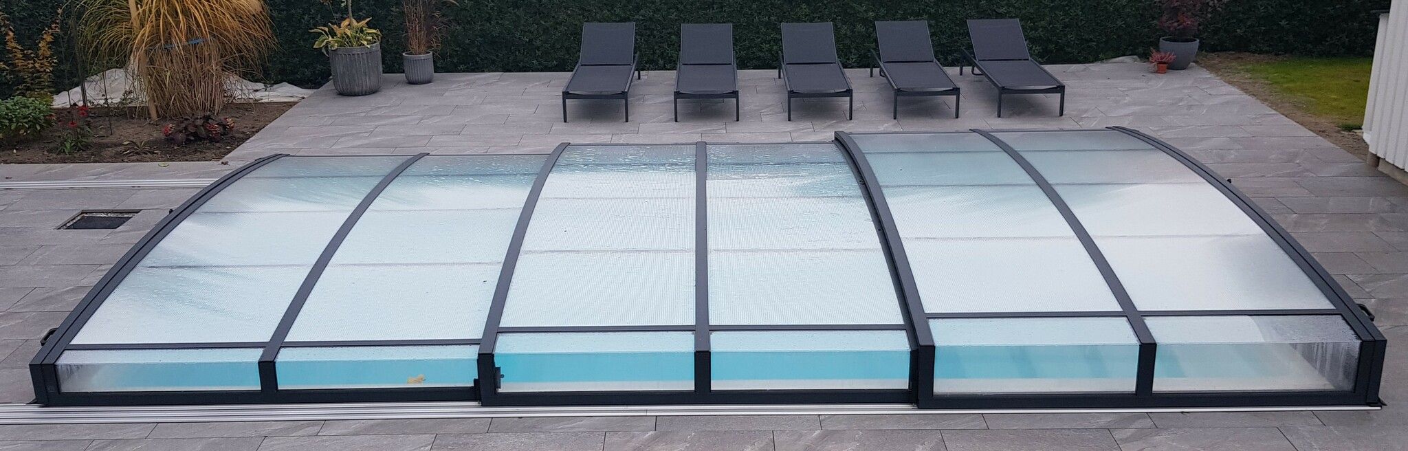 PP50 lågt pooltak 4x8 meter från poolprodukter.se