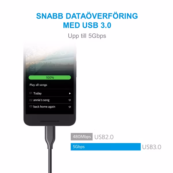 Anker PowerLine USB-C USB-A 180cm  med snabb dataöverföring