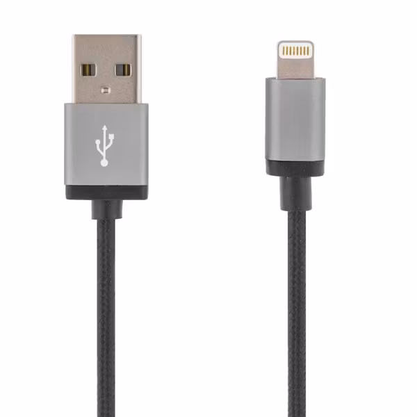 Synk och laddkabel med Lightning och USB A, 1m, svart