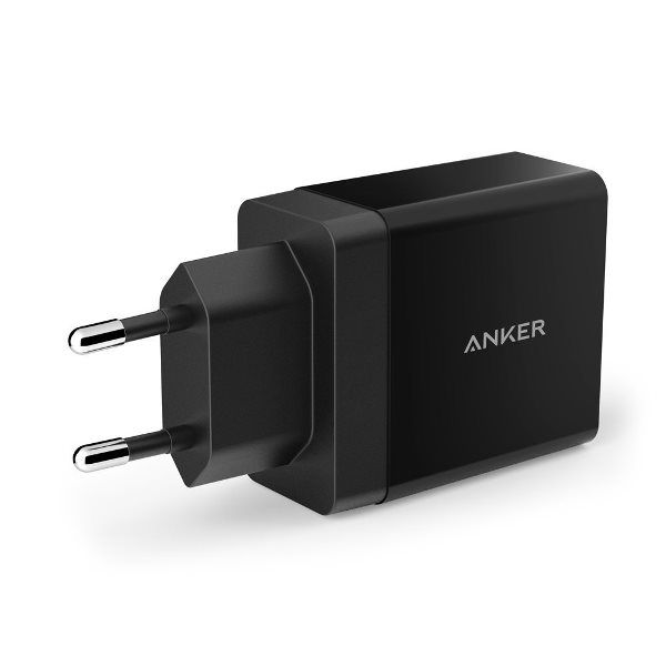Anker mobilladdare med 2 uttag - svart