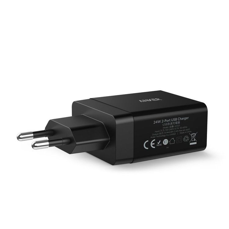 Anker mobilladdare med 2 uttag liggande