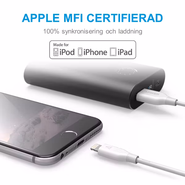 Anker PowerLine Lightning USB kabel - vit, 90cm - Mfi-certifierad