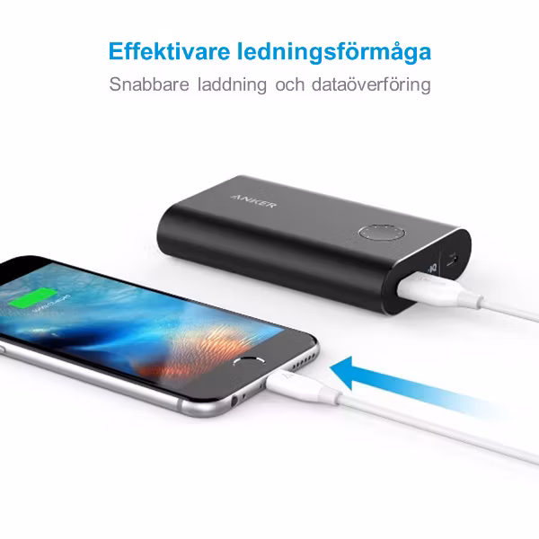 Anker PowerLine Lightning USB kabel - vit, 90cm för snabb laddning