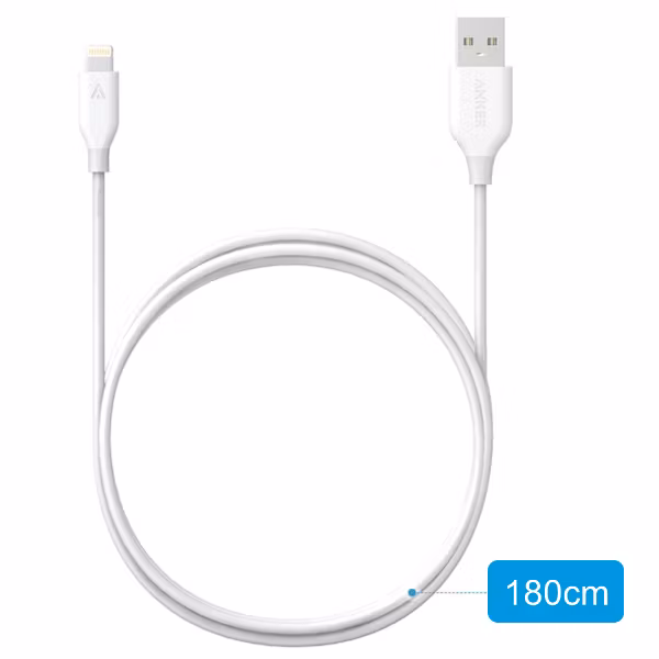 Anker PowerLine Lightning USB kabel - vit, 180cm