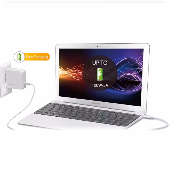 j5create USB-C till USB-C kabel, 100W, 70cm laddar en dator