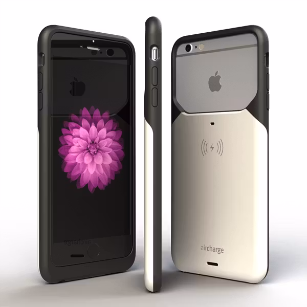 Aircharge iPhone 6 Plus, 6s Plus MFi Qi trådlöst laddningsskal - Svart-Vit