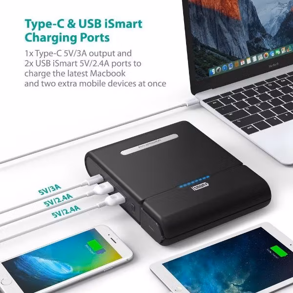 RAVPower PowerStation 27000mAh powerbank med 220V eluttag laddar alla mobiler