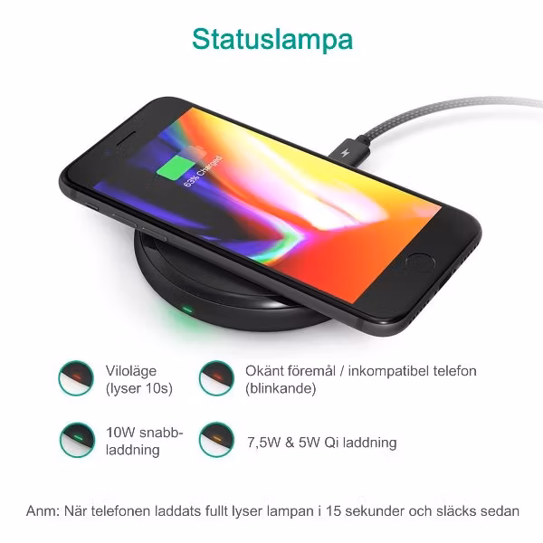 RAVPower snabb trådlös laddare med statuslampa