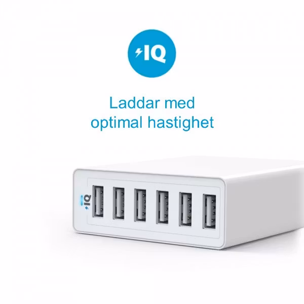 Anker PowerPort 6 mobilladdare med 6 uttag för snabb laddning av telefoner och surfplattor