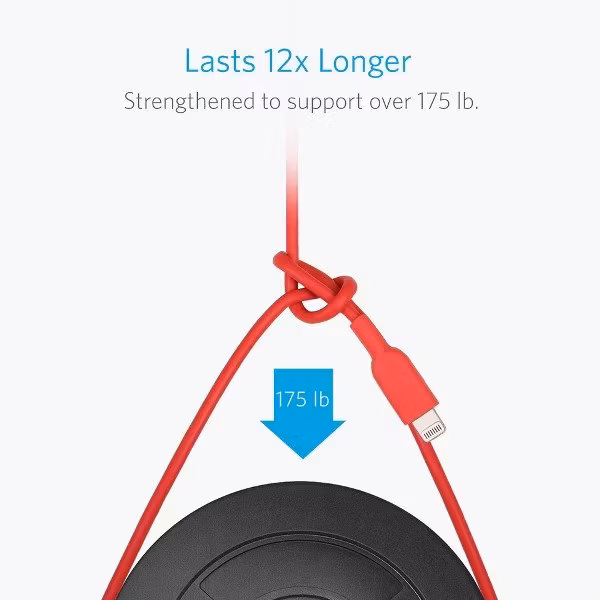 Anker PowerLine II Dura 90cm röd stark kabel