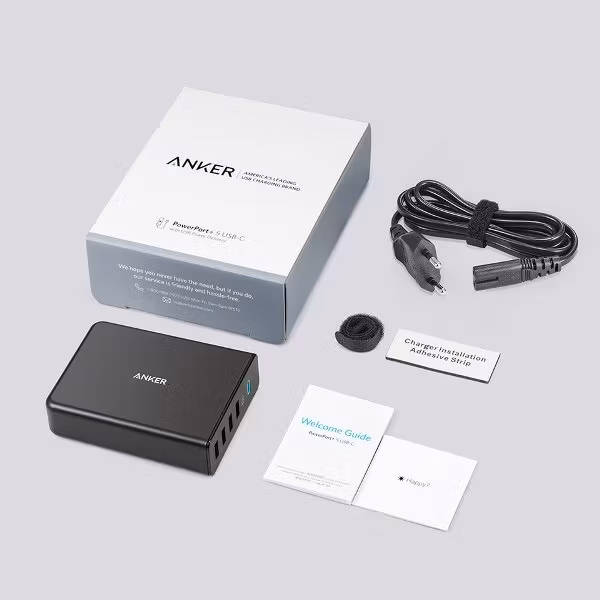 Anker PowerPort plus 5 USBC PD innehåll