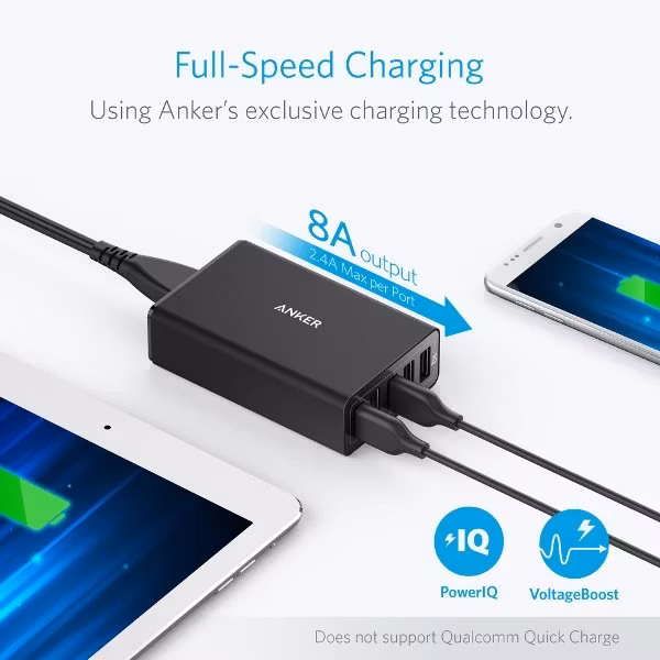 Anker Powerport 5 mobilladdare med 5 uttag och 8A, svart