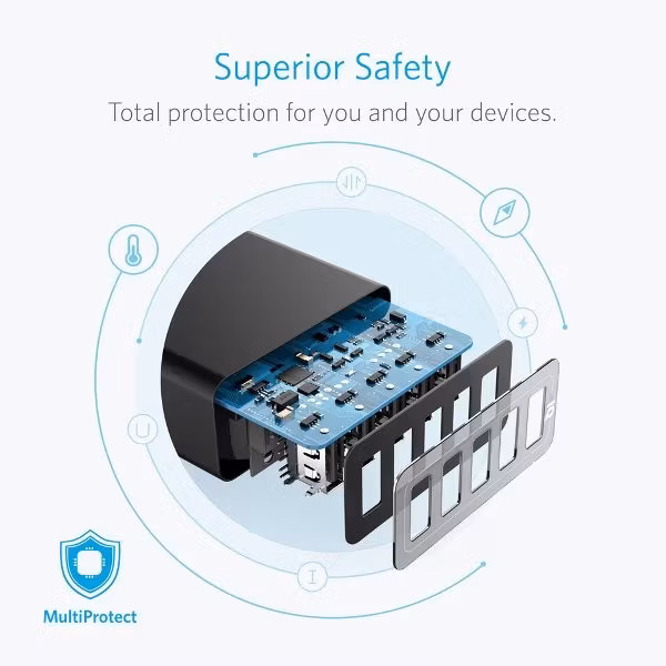 Anker Powerport 5 mobilladdare, säker