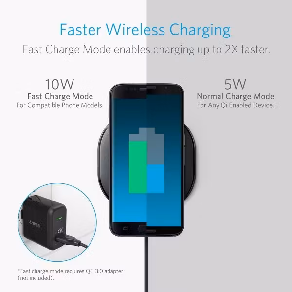 Anker PowerPort Qi 10W trådlös laddare standard eller snabbladdning