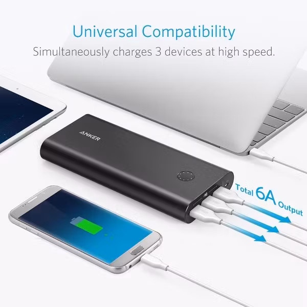 Anker PowerCore+ 26800mAh QC 3.0 powerbank med tre uttag