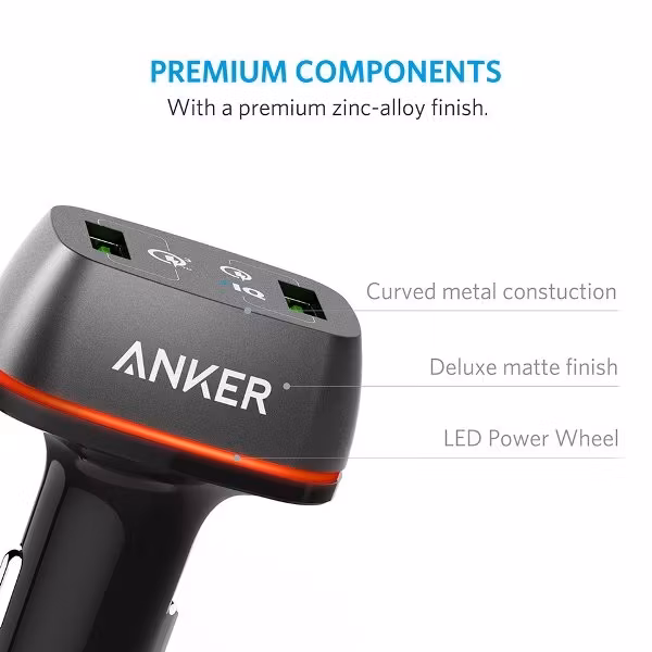 Anker PowerDrive Plus 2 med QC3.0 svart finish