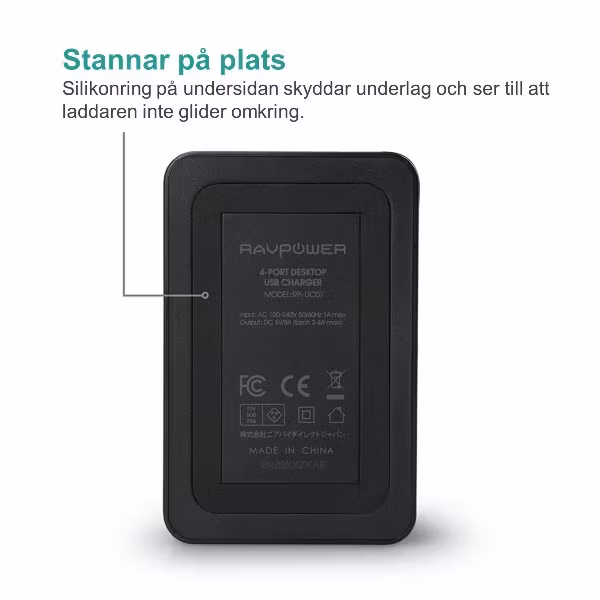 RAVPower mobilladdare med 4 uttag med silikonring