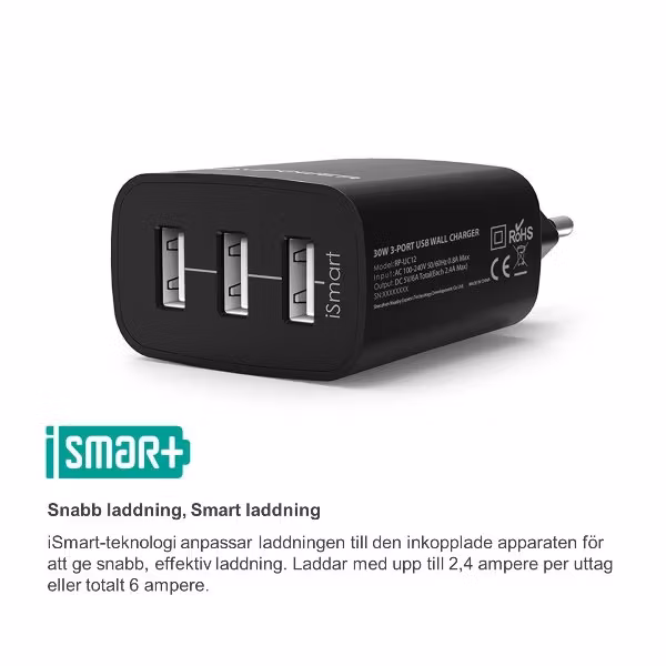 RAVPower mobilladdare med 3 uttag med iSmart