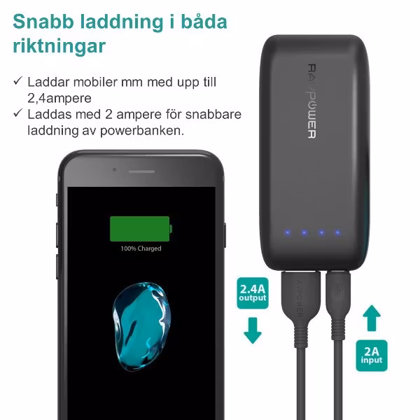 RAVPower 6700mAh Pocket powerbank laddar snabb och laddas snabbt