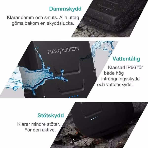 RAVPower Rugged 10050mAh powerbank vattentålig, damm- och smutstålig