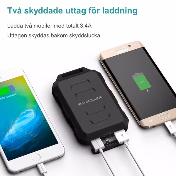RAVPower Rugged 10050mAh powerbank för utomhus - med 2 uttag