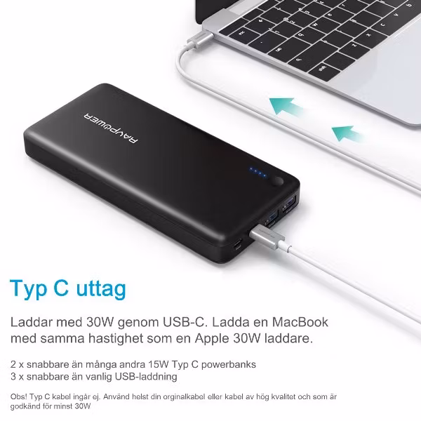 RAVPower 26800mAh 30W Power Delivery Typ-C powerbank