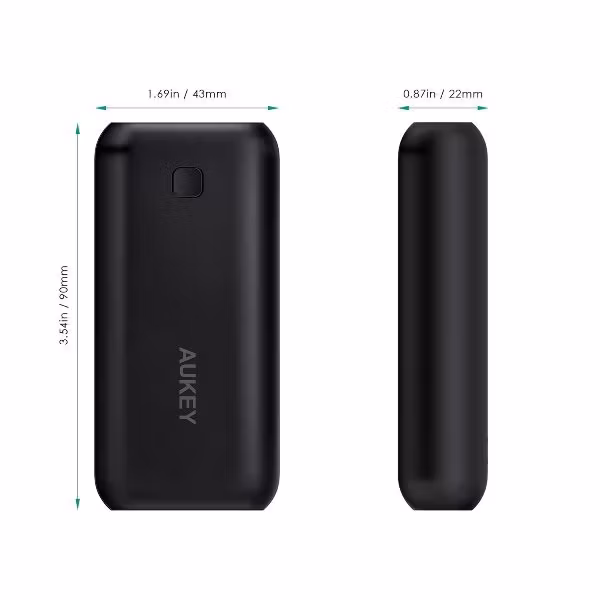 Aukey 5000mAh Pocket powerbank mått
