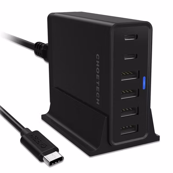 Choetech mobilladdare med 2 x USB-C och 4 x USB-A - med USB-C kabel