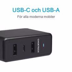 Choetech mobilladdare med 1 USB-C och 2 USB-A